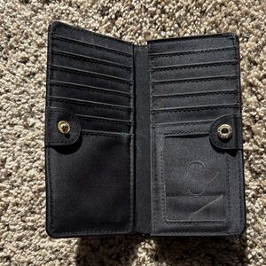 Black Wallet with Gold Accents card slots button close